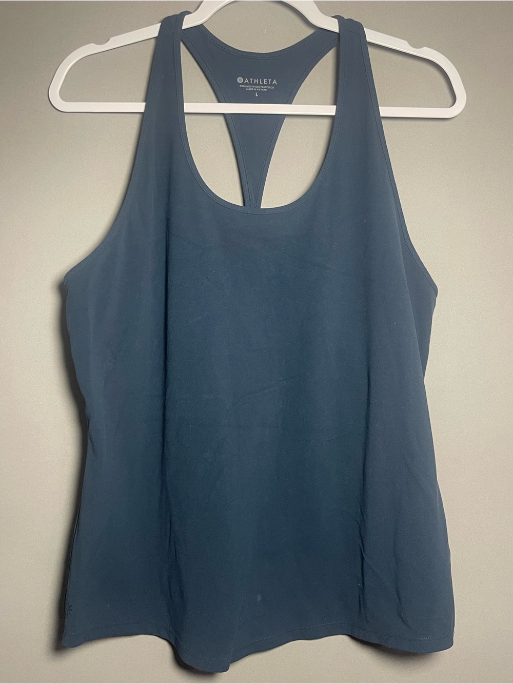 Athleta Racerback Tank Top Women’s Large Blue Gray Nylon Spandex Activewear